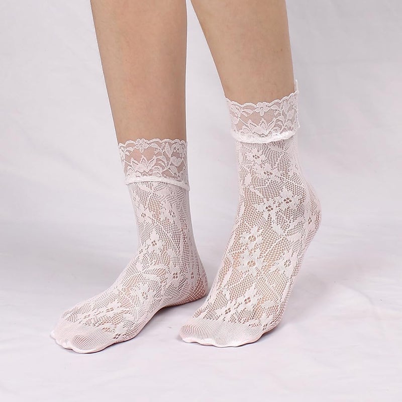 MarJunSep Lace Ankle Socks for Women Cute Elegent Sheer Mesh Fishnet Thin Nylon Crew Socks Sexy Fashion - Image 5